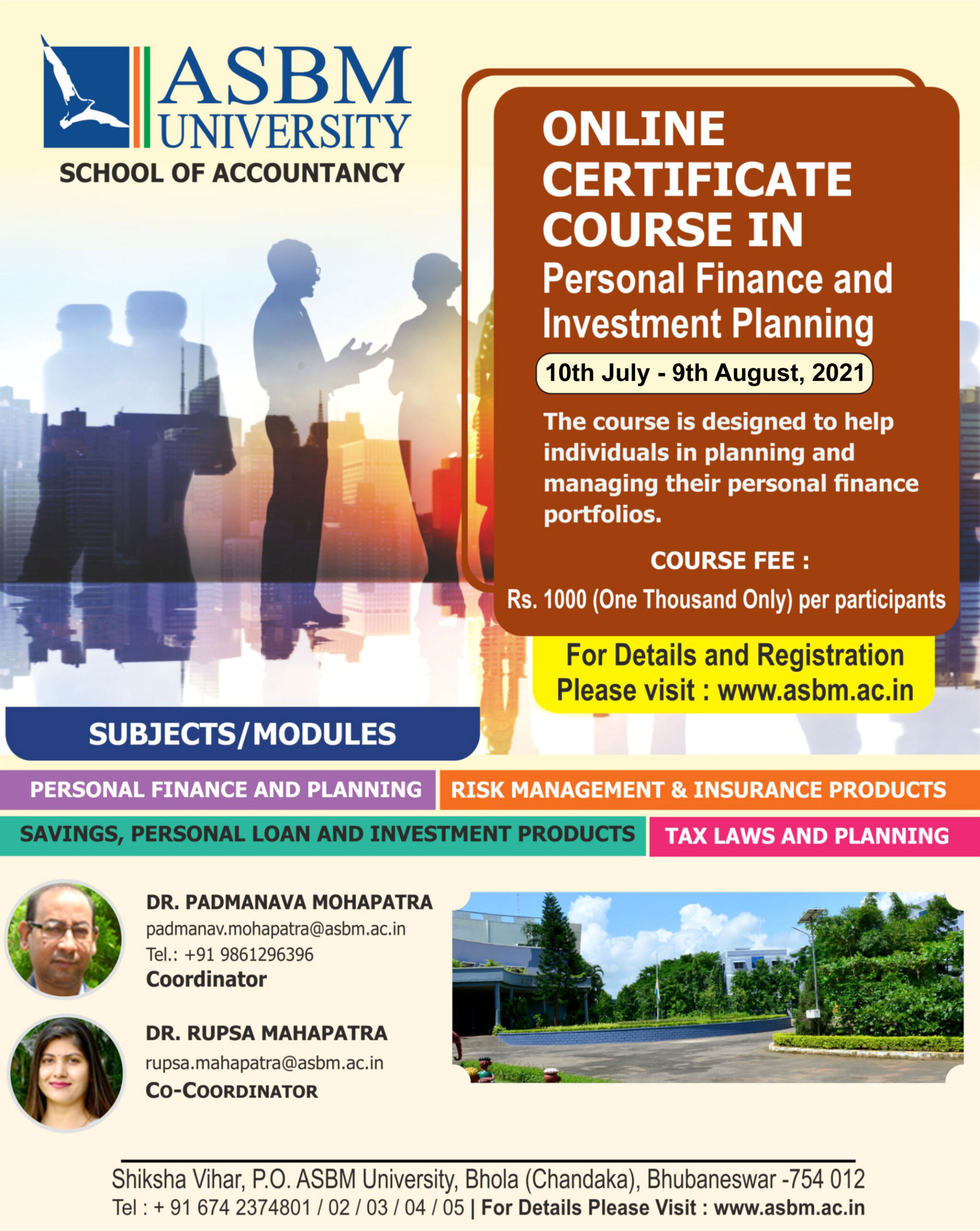 Online certificate course in “Personal Finance and Investment Planning”